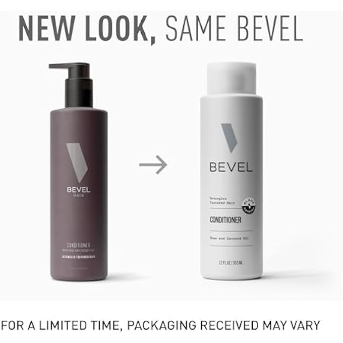 Bevel HAIR CONDITIONER FOR MEN WITH COCONUT OIL AND SHEA BUTTER, SULFATE FREE CONDITIONER FOR TEXTURED HAIR, MOISTURIZES, CONDITIONS AND DETANGLES HAIR, 12 OZ (PACKAGING MAY VARY) - Image 3